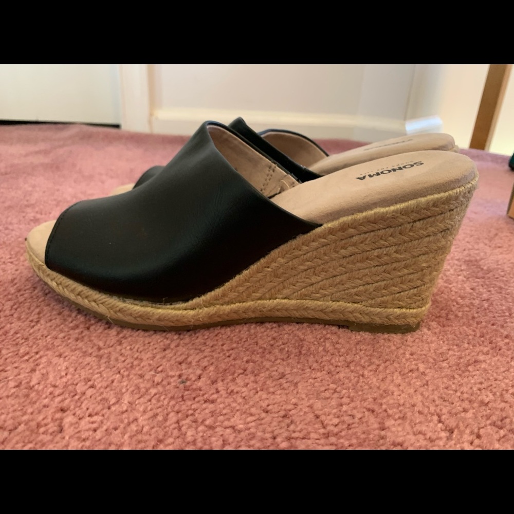 Black Leather Wedges